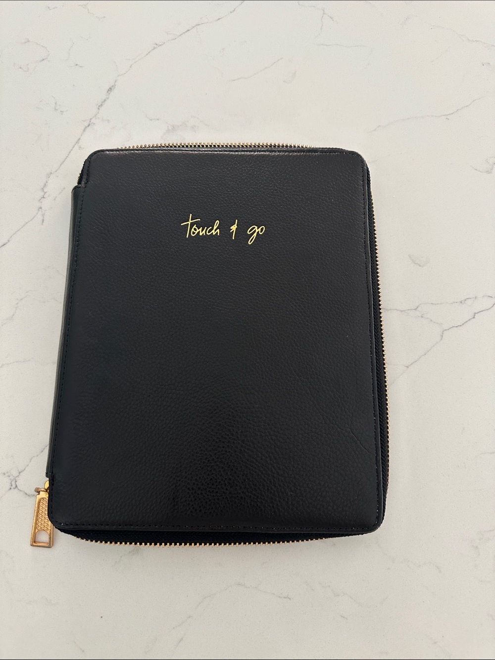 Rebecca Minkoff Black Leather Zip Laptop Folio with Gold Hardware